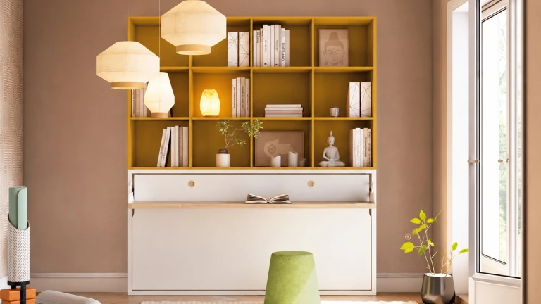 Lit escamotable horizontal avec bureau intégré fonctionnel